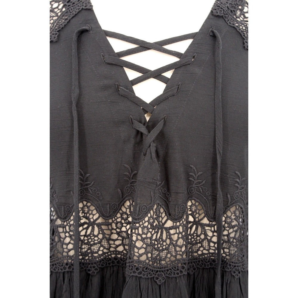 American Eagle Peasant Blouse Medium Black Embroidered Bohemian‎ Peplum Gauze - Picture 8 of 11